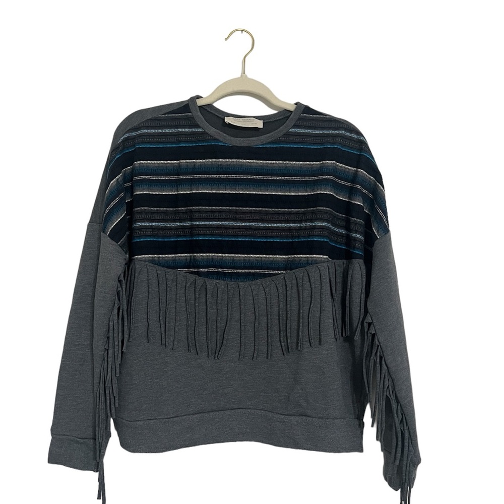 Zara Trafaulic striped sweatshirt with fringe details